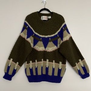 Vintage NOVO Hand Knit Mohair Wool Blend Mens Alpine Sweater Sz XL